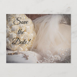 Postal De Invitación 5882-Bouquet con anillos, cruces, velo