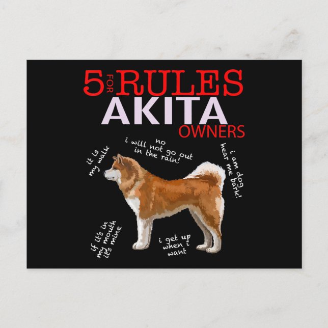 Postal De Invitación 5 Rules for Akita Owners tee (Anverso)