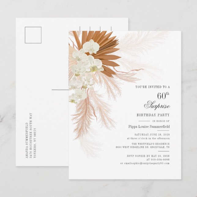 Postal De Invitación 60.ª hierba Terracotta Pampas, desierto de la fies (Anverso / Reverso)