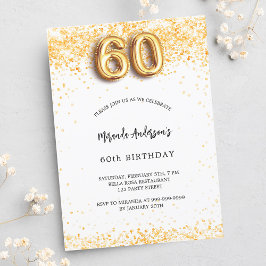 Postal De Invitación 60.º confeti de oro blanco elegante