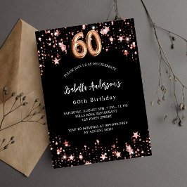 Postal De Invitación 60 años rosa negro estrellas de oro