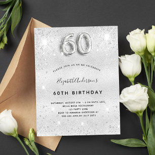 Postal De Invitación 60 cumpleaños plata despierta glamoroso elegante