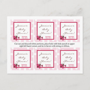 Postal De Invitación 6 Etiquetas Favor Berry Garden Lady Bug Flor Rosa