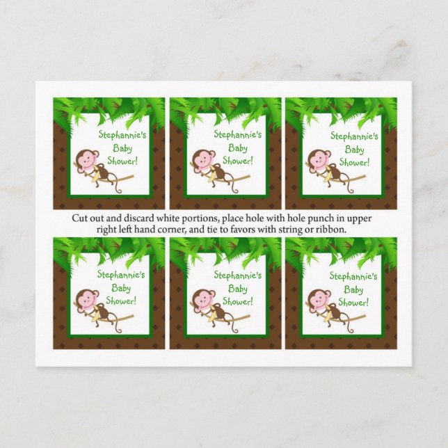 Postal De Invitación 6 Etiquetas Favoritas Mono Swing Jungle Safari Zoo (Anverso)