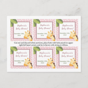 Postal De Invitación 6 Etiquetas Favoritas Selva Safari Giraffe Rosa