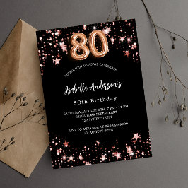 Postal De Invitación 80 años rosa negro estrellas de oro
