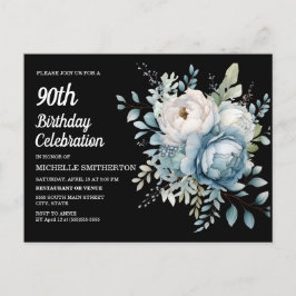 Postal De Invitación 90 Aniversario de la Flora Azul Blanca Negra