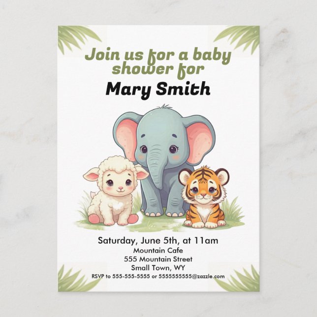 Postal de invitación a Baby Shower para animales (Anverso)
