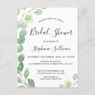Postal de invitación a Eucalyptus Bridal Shower