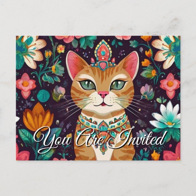 Postal de invitación a gato con cubierta de Bejewe (Anverso)