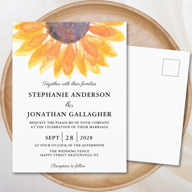 Postal de invitación a la boda acuarela de girasol (Subido por el creador)