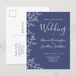 Postal de invitación a la boda azul de la marina d