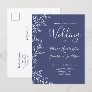 Postal de invitación a la boda azul de la marina d