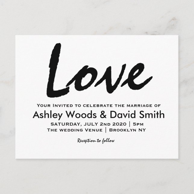 Postal de invitación a la boda con guión moderno (Anverso)