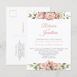 Postal de invitación a la boda de coral rosa flora
