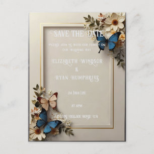 Postal de invitación a la boda de mariposa botánic