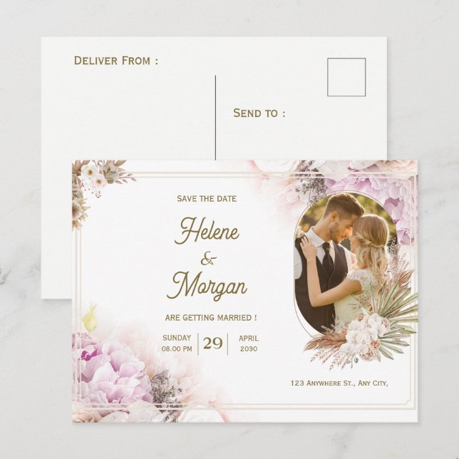 postal de invitación a la boda en Crema Beige (Anverso / Reverso)