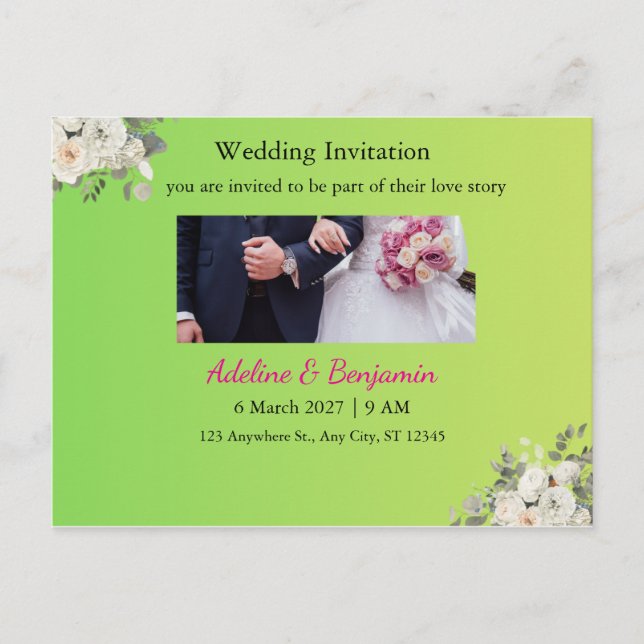 Postal de invitación a la boda romántica - Elegant (Anverso)