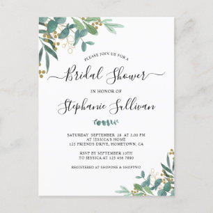 Postal de invitación a la ducha de novia Eucalyptu