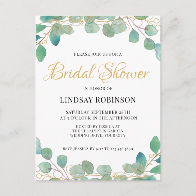 Postal de invitación a la ducha de novia verde Euc (Anverso)