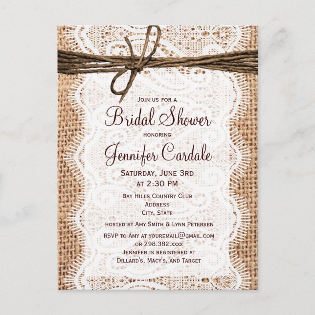 Postal de invitación a la ducha de novias en Burla (Anverso)