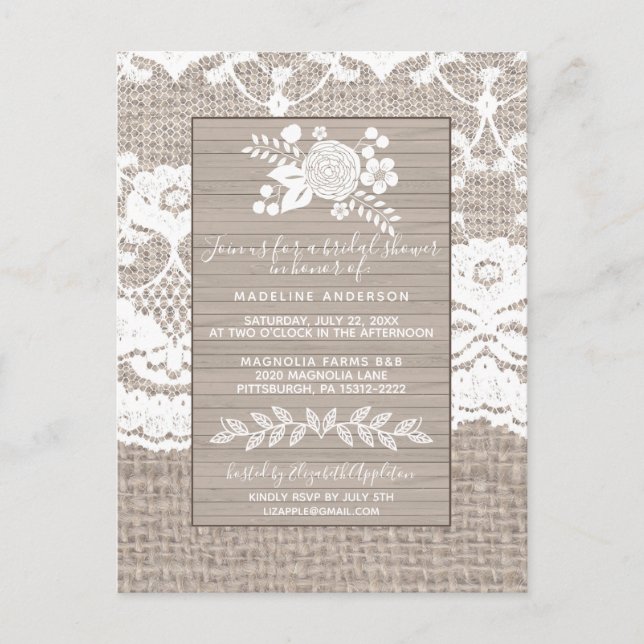Postal de invitación a la ducha de novias en Burla (Anverso)