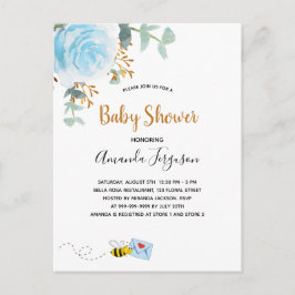 Postal De Invitación Abeja azul de burbujas Baby Shower niño de vegetac