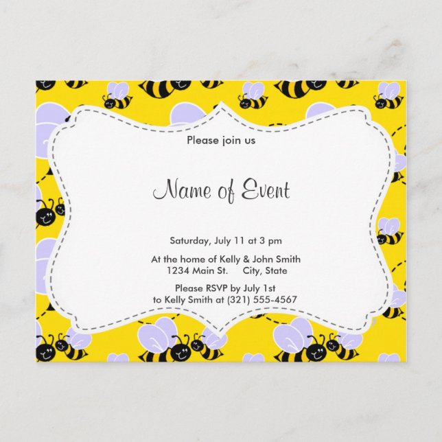 Postal De Invitación Abeja de burbujas amarilla y negra (Anverso)