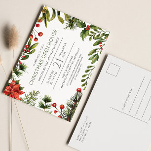 Postal De Invitación Abierto de navidades Holiday Berries Greenery