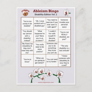 Postal De Invitación Ableism Bingo Card Disability Edition Volumen 2