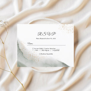 Postal De Invitación Abstracto Acuarela Green Bruskes & Gold