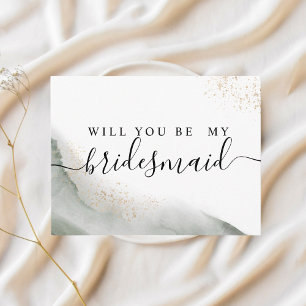 Postal De Invitación Abstracto Acuarela Green Bruskes & Gold