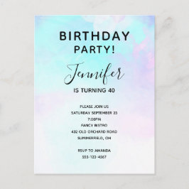 Postal De Invitación Abstracto moderno Pastel azul y morado acuarela