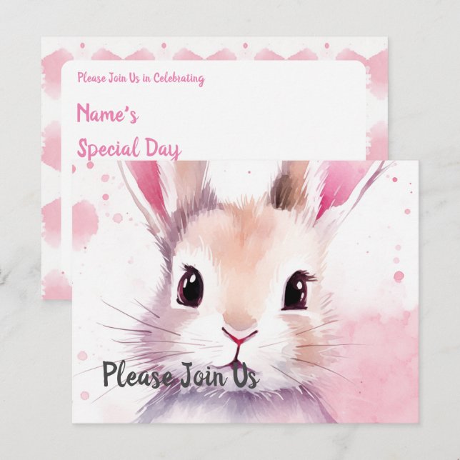 Postal De Invitación Abundancia rosa fluffy Día especial (Anverso / Reverso)