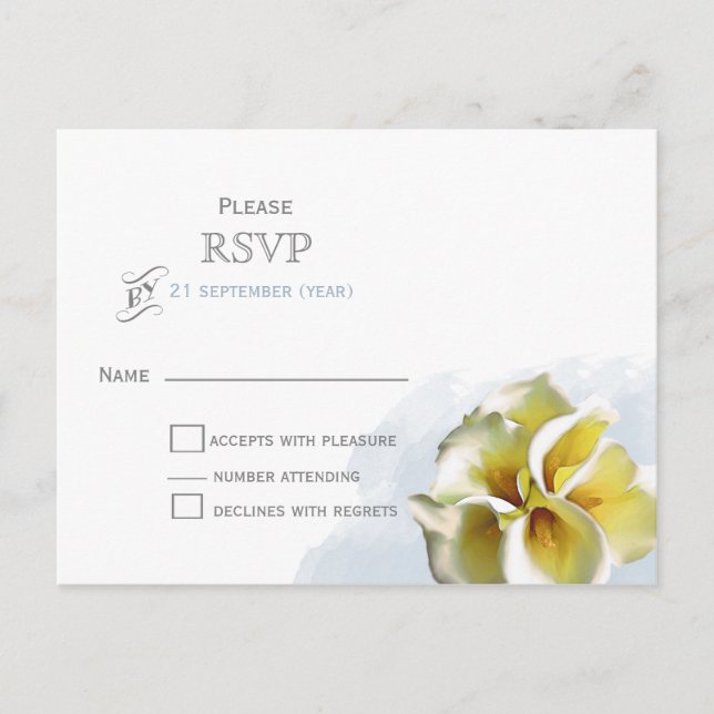 Postal De Invitación acarelas de calas Floral boda RSVP (Anverso)