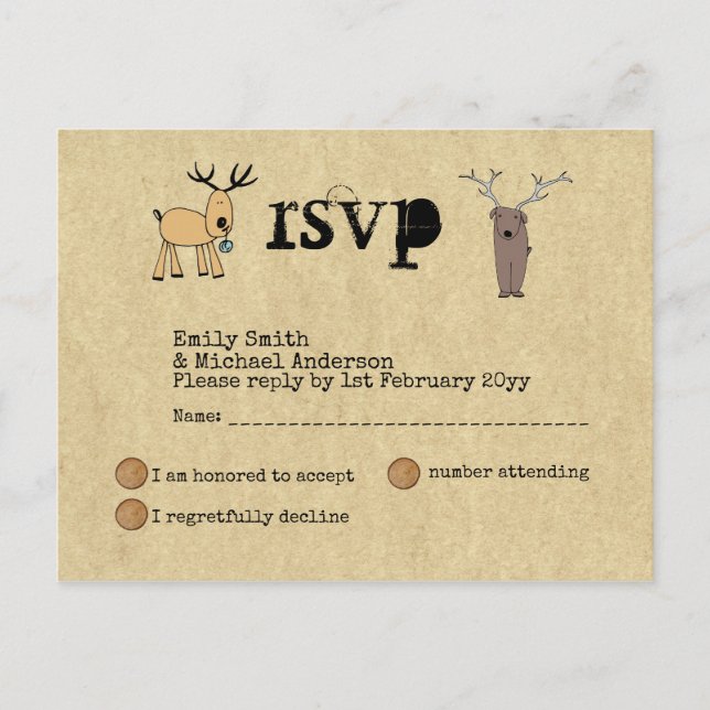 Postal De Invitación Acontecimientos de Navidades Rústicos RSVP Doodle  (Anverso)