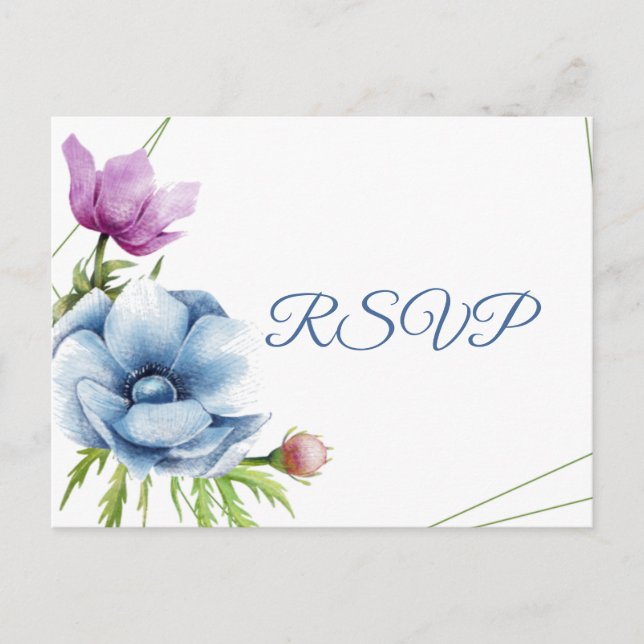 Postal De Invitación Acuarela Anemone Flower Wedding RSVP (Anverso)