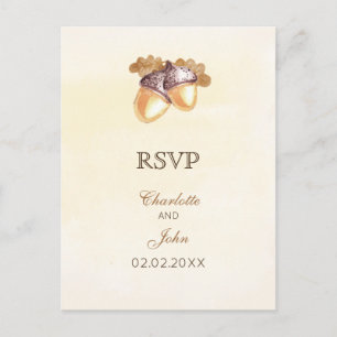 Postal De Invitación acuarela bellota hojas de roble otoño boda rsvp