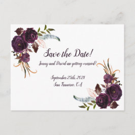 Postal De Invitación Acuarela berenjena Morado Floral Guardar la fecha