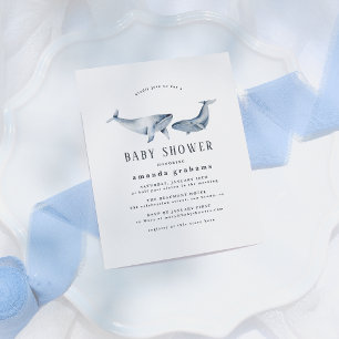 Postal De Invitación Acuarela de ballena bebé y madre para baby shower 