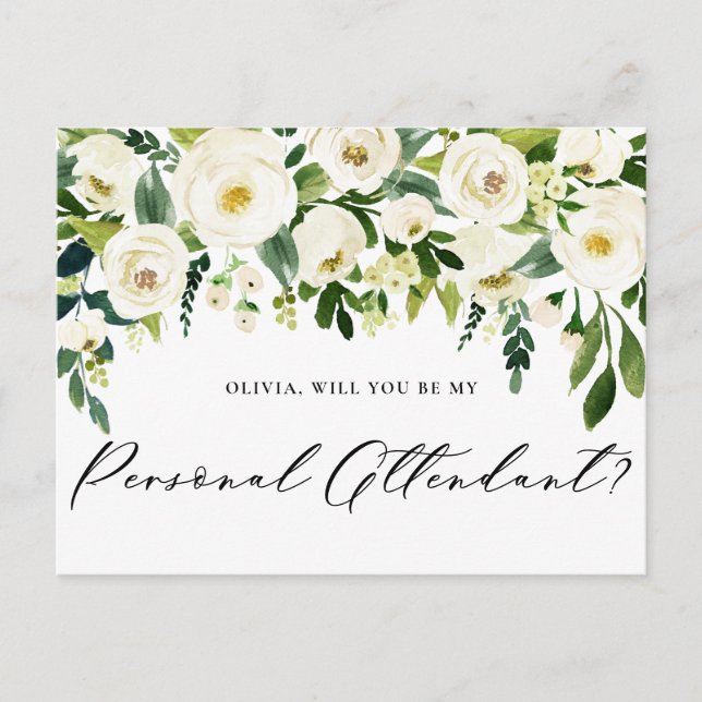 Postal De Invitación Acuarela de Flores Blancas Personal (Anverso)