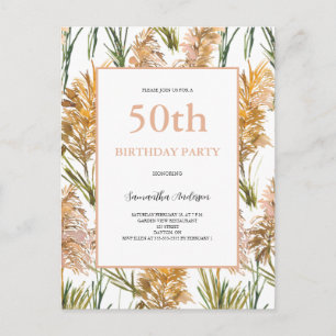 Postal De Invitación Acuarela de hierba de Pampas 50 cumpleaños