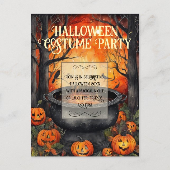 Postal De Invitación Acuarela Fiesta de disfraces de Halloween (Anverso)
