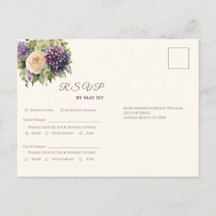 Postal De Invitación Acuarela Flor Púrpura Bouquet Wedding RSVP-