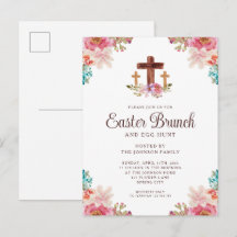Acuarela floral cruz religiosa Brunch de Pascua
