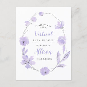 Postal De Invitación Acuarela floral de Baby Shower Lavender virtual