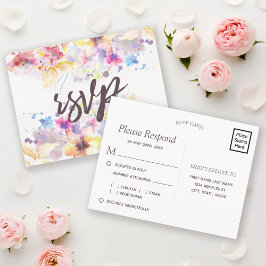 Postal De Invitación Acuarela Floral Pastel | Elección de Comida RSVP