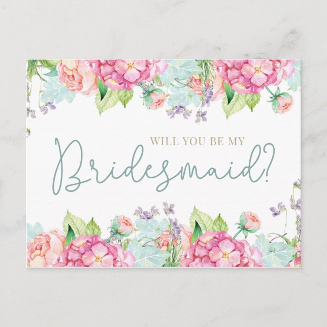 Postal De Invitación Acuarela Floral ¿Serás Mi Novia? (Anverso)