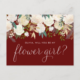 Postal De Invitación Acuarela Flores de Marfil Garland Red Flower Girl