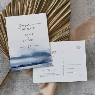 Postal De Invitación Acuarela moderna Azul Guardar la fecha